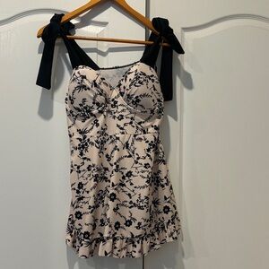 Floral Black and Cream Women's swimsuit